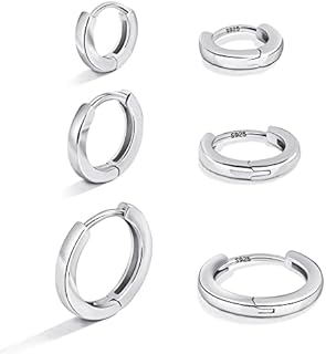 Gold Hoop Earrings Sets Women: 3 Pairs Sterling Silver Small Huggie Cartilage Hoops Hypoallergenic Jewelry for Little Girl Woman - Mini Thin Surgical Fashion Set for Sensitive Ear
