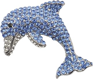 TTjewelry Beautiful Charming Blue Dolphin Fish Silver-Tone Brooch Pin Rhinestone Crystal