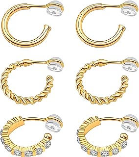3 Pairs Clip on Hoop Earrings 14K Gold Plated Clip on Earrings for Women Adjustable Non Pierced Fake Hoop Earrings