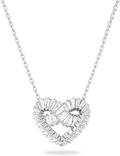 Swarovski Matrix Heart Pendant Necklace with Cubic Zirconia & Rhodium Finish for Women, Cable Chain with Spring Ring Clasp