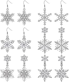 Christmas Snowflake Dangle Earrings for Women Crystal Snowflake Winter Flower Hook Drop Earrings Jewelry for Christmas Holiday Gifts 6 Pairs