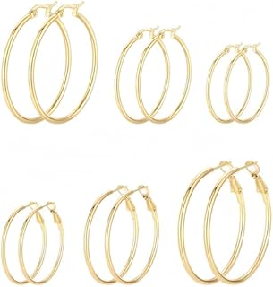 6 Pairs Large Gold Hoop Earrings Set for Women Hypoallergenic Surgical Steel Hoops Lightweight Big 316L Stainless Steel Hoops Earring for Girls (6 Pairs)