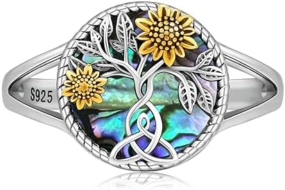 925 Sterling Silver Sunflower Ring for Women, Tree of Life Design, Ideal Gift for Mom or Girl, Size 7, No Gemstone, Embodying Vitality and Love