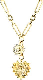 Sun Heart Charm Choker Necklace for Women Girls Men,18k Gold Plated With Zircons Inlaid Pendants,Thick Chunky Paperclip Chain Hip Hop Necklace Unisex Jewelry,Cuban Link Chain for Women Trendy (Heart)
