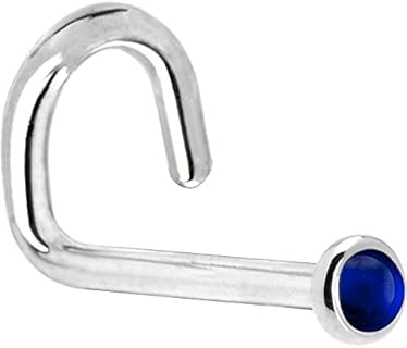 Chic 14k White Gold Blue Sapphire Nose Stud Screw - Genuine 2mm Sapphire, 18 Gauge, 6mm-length, Handcrafted in the USA