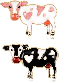 2pcs Charming Milk Cow Brooch Pins Alloy Enamel Dairy Cow Breastpin Lapel Pin Set Cloth Decoration for Women Teen Girl Kids