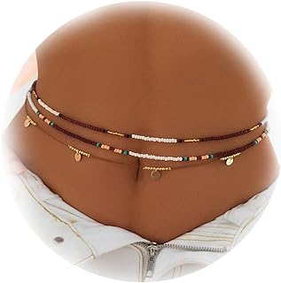 Waist Chains for Women Layered Beaded Sexy Belly Bikini Body Chains Summer Beach Stomach Jewelry Chain (D-Brown)