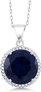 Gem Stone King 925 Sterling Silver Blue Simulated Sapphire Pendant Necklace For Women | 9.00 Cttw | 13MM Round | With 18 Inch Silver Chain