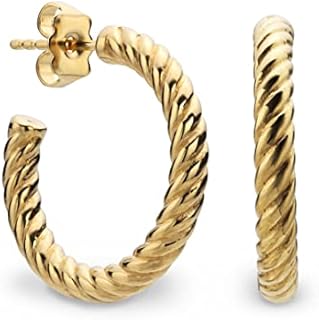 Classic Collection - "Embrace Me Gently" - 22K Gold-Plated Cable Hoop Earrings (diameter 0.6 inches) For Sensitive Ears