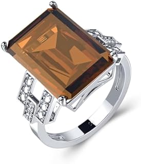 925 Sterling Silver Women Rings 5.9ct Smoky Quartz Statement Rings for Women Girls Cubic Zirconia Engagement Wedding Jewelry Size 6-10