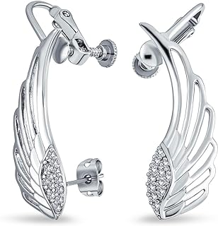 Angel Wing Feather Wrap Earrings with Push Back for Women and Teens, Spiritual Design in Rose Gold Plated .925 Sterling Silver with Gemstones