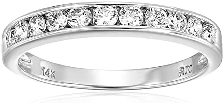 1/2 carat (ctw) Diamond Wedding Anniversary Band for Women, Half Eternity Round Diamond Engagement Ring 14K White Gold Channel Set 0.50 cttw, Size 4.5-10