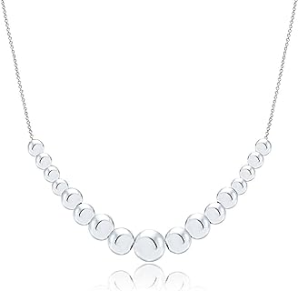 Hoops & Loops 925 Sterling Silver 18mm Graduated Polished Bead Necklace for Women Teen Girls, Silver, Yellow Gold, Rose Gold