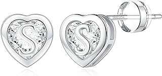 Push Back White Gold Plated Heart Stud Earrings with Cubic Zirconia for Women and Girls