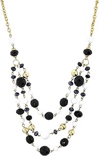 1928 Jewelry Gold-Tone Black and White Crystal Beaded 3-Strand Adjustable Necklace, 16" + 3" Extender