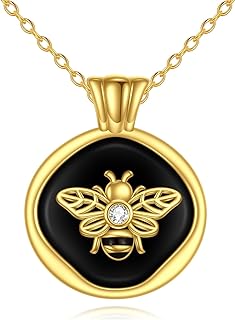 Sterling Silver Bee Pendant Necklace with Black Onyx Embellishment on Rolo Chain, Ideal Gift for Women and Girls