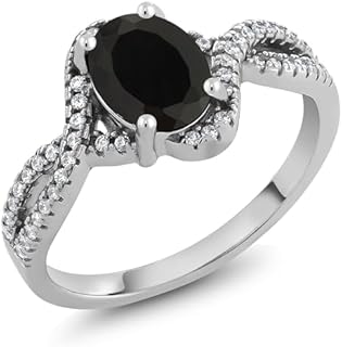 Gem Stone King Sterling Silver Black Onyx Oval Engagement Ring with Cubic Zirconia Accents, July Birthstone, Sizes 5-9