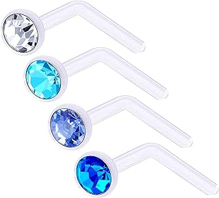 0.8mm L-Shaped Nose Ring with Sparkling Sapphire Crystal, Comfortable Acrylic Material, Ideal for Men and Women - Versatile Design for Daily Wear