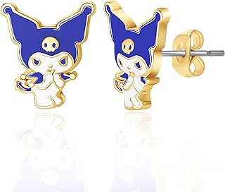 Sanrio Womens Kuromi Stud Earrings Official License, Flash-Plated and Enamel Kuromi Earrings