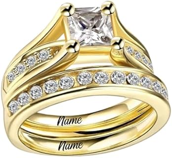 Moissanite Bridal Ring Set in 10K, 14K, 18K Yellow Gold with Princess Cut Design - 2.24 CT.tw Engagement and 1.0ctw Wedding Eternity Band for Women