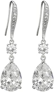Drop Dangle Earrings for Women, Pear Cut Cubic Zirconia Long Teardrop Wedding Bridal Earrings, Silver Rose Gold Plated Copper Brass Micro Inlay CZ Gorgeous Plain Simple Fine Jewelry Gifts Box