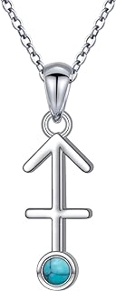 Sterling Silver Zodiac Pendant Necklace with Lobster Clasp and Ball Chain, Adorned with Turquoise Gem for Sagittarius/Pisces/Aquarius, Ideal Astrology Gift