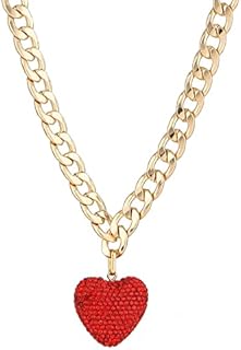 Red Heart Necklace,Puffed Heart Chunky Chain Choker,Huge Heart Pendant Chunky Necklaces for Women
