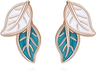 Reffeer 925 Sterling Silver Blue Leaf Stud Earrings with Push-Back Finding for Women and Girls
