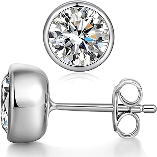 Jiahanzb 925 Sterling Silver Halo Stud Earrings with Push Back Fastening & Cubic Zirconia Gems for Men and Women