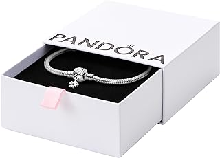 PANDORA Moments Daisy Flower Clasp Snake Chain Bracelet - Silver Charm Bracelet for Women - Floral Charm Bracelet for Women - Gift for Her - Sterling Silver with Crystals & Cubic Zirconia, With Gift Box