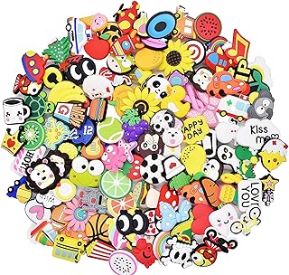Ibuclein Lot of Random Shoe Charms 40,60,100,150,185,200pcs Different Mixed Shoe Charm Decorations Lovely Cool PVC Animals Flowers Balls Letters Numbers Shapes Shoes Ornaments for Bracelets and Sandals
