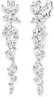 Clip-On Earrings for Wedding, Prom - Marquis and Pear Shape Cubic Zirconia Cluster Chandeliers Non-Pierced Clip Earrings for Women, Brides, Bridesmaid, Mother of the Bride, Diamond Clip-On Earrings