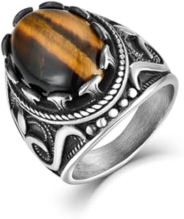 Stainless Steel Men's Statement Ring with Emerald Gemstone, Ideal Gift for Men, Featuring Retro Oval Design