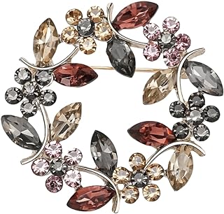 Pin-Clasp Vintage Gold Olive Branch Garland Brooch with Rhinestone and Crystal for Women, Ring Design