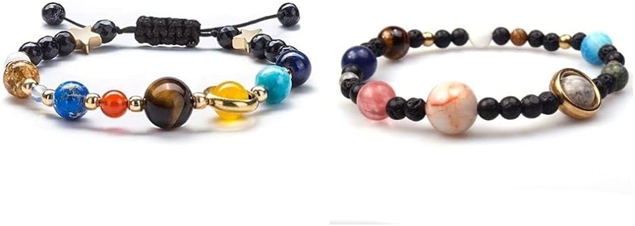 Fuqimanman2020 2pcs Stone Bead Charm Bracelet Universe Galaxy the Eight Planets Nine Planets in the Solar System Guardian Star Bracelets