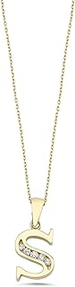 14K Yellow Gold Personalized Initial "S" Pendant with Zirconia and Lobster Clasp Cable Chain - Elegant Gift for Mother, Grandma, Sister, Daughter - Nickel-free and Hypoallergenic Necklace from Turkey
