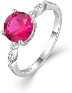 Women's 925 Sterling Silver Created Aquamarine Engagement Ring with Cubic Zirconia Detailing, Round-Cut, 8MM, Size 5-10, Perfect Valentine's Day Gift