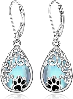 Moonstone Cat Paw Print Earrings with Lever Backs, Sterling Silver and Cubic Zirconia, Women's Dangle Design for Style and Comfort