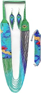 Layered Beaded Necklace – Boho Native Handmade Seed Bead Tassel Necklace, Bohemian Large Statement Beaded Necklace for Women and Girls (craftscorner-va3)