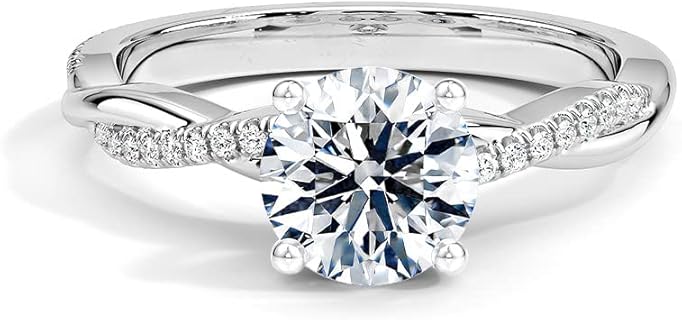 Blocaci Engagement Ring 1 Carat Center Twisting Infinity Pave Set Moissanite Engagement Rings for Women 14k White Gold