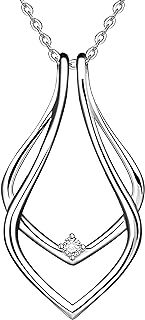 925 Sterling Silver Ring Holder Necklace, Simple 14k Yellow Gold Ring Holder Pendant Necklace For Women, Multicolor Geometric Clear Rhinestone Wedding Ring Necklace 42cm(16 4/8") Long, Rhombus Engagement Ring Necklace Holder Holding Wishbone Necklace