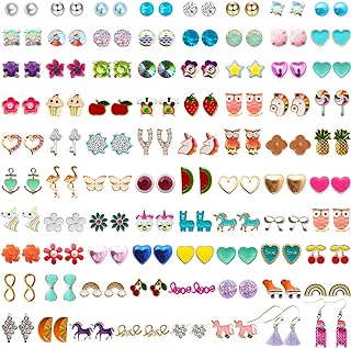 NEWITIN 20 Pairs/40 Pairs/60 Pairs/80 Pairs Colorful Cute Stud Earrings Hypoallergenic Earrings Stainless Steel Earrings for Girls and Women