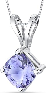 PEORA 1 Carat Cushion Cut Tanzanite Pendant Necklace with Spring Ring Clasp in 14K White Gold, AAA Grade Gemstone for Women