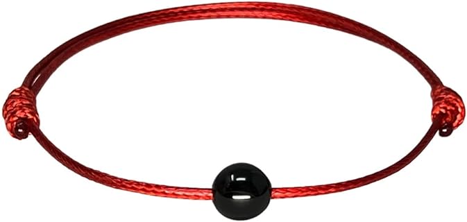 Unisex Luck Strings Black Tourmaline Bead Bracelet with Durable Nylon Polyester Cord - USA-made, No-clasp Design, Protection Jewelry Gift