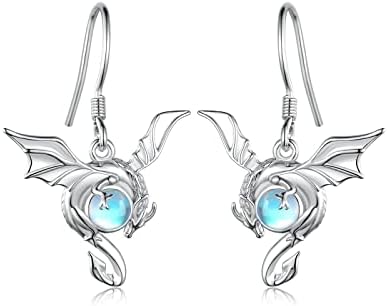 French Wire Moonstone Drop Dragon Earrings - 925 Sterling Silver Dragon Accessory for Women - Intriguing Dragon-Moonstone Design