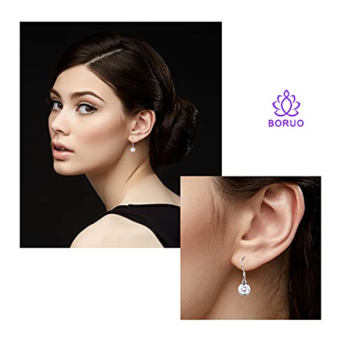 925 Sterling Silver Earrings, BoRuo Cubic Zirconia Round Cut Dangle Earrings