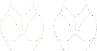 QEEYON 2Pack Bra Body Chains Sexy Body Chain Rhinestone Gold and Silver Bra Body Chains Beach Bikini Body Jewelry for Women and Girls