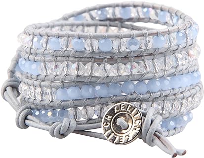 Handcrafted 5-wrap Leather and Bead Bracelet with Bead Chain and Created Turquoise, Chic and Adjustable Accessory for Stylish Individuals - Unique Design