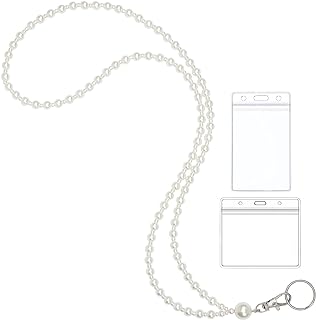No Closure White Pearl Beaded Lanyard Necklace in Durable Stainless Steel for Women by BUFFNY with Unique ID Badges/Key Holder Design