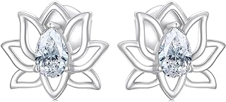 14k Gold Lotus Flower Earrings for Women, 14 Carat Gold Stud Earrings Jewelry Gifts for Her